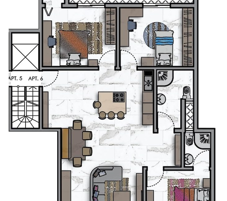 3 Bedroom apartments - furniture layout-min