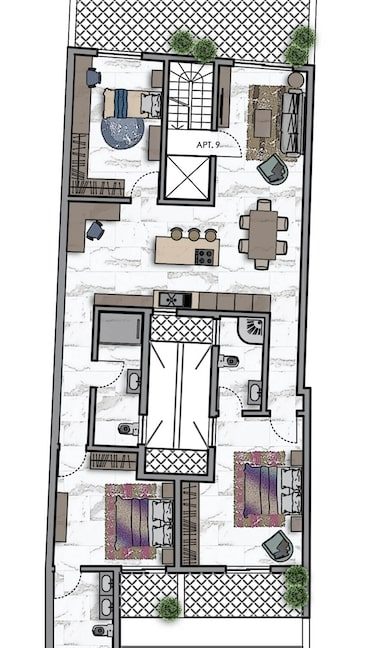 3 bedroom penthouse - furniture layout-min